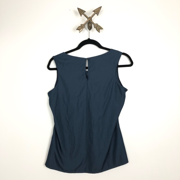 Women’s navy laser cut detail sleeveless blouse - Picture 3 of 3